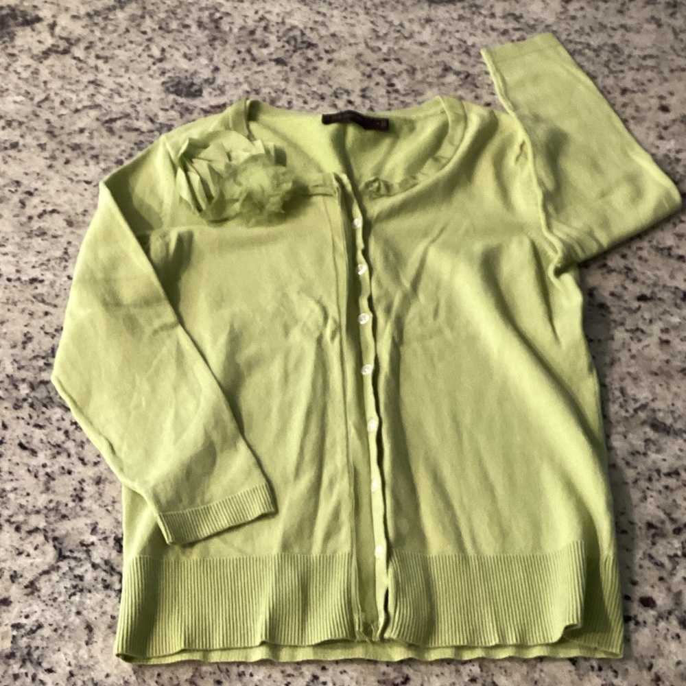 The Limited Light Lime Green Floral Appliqué Button-Front Cardigan